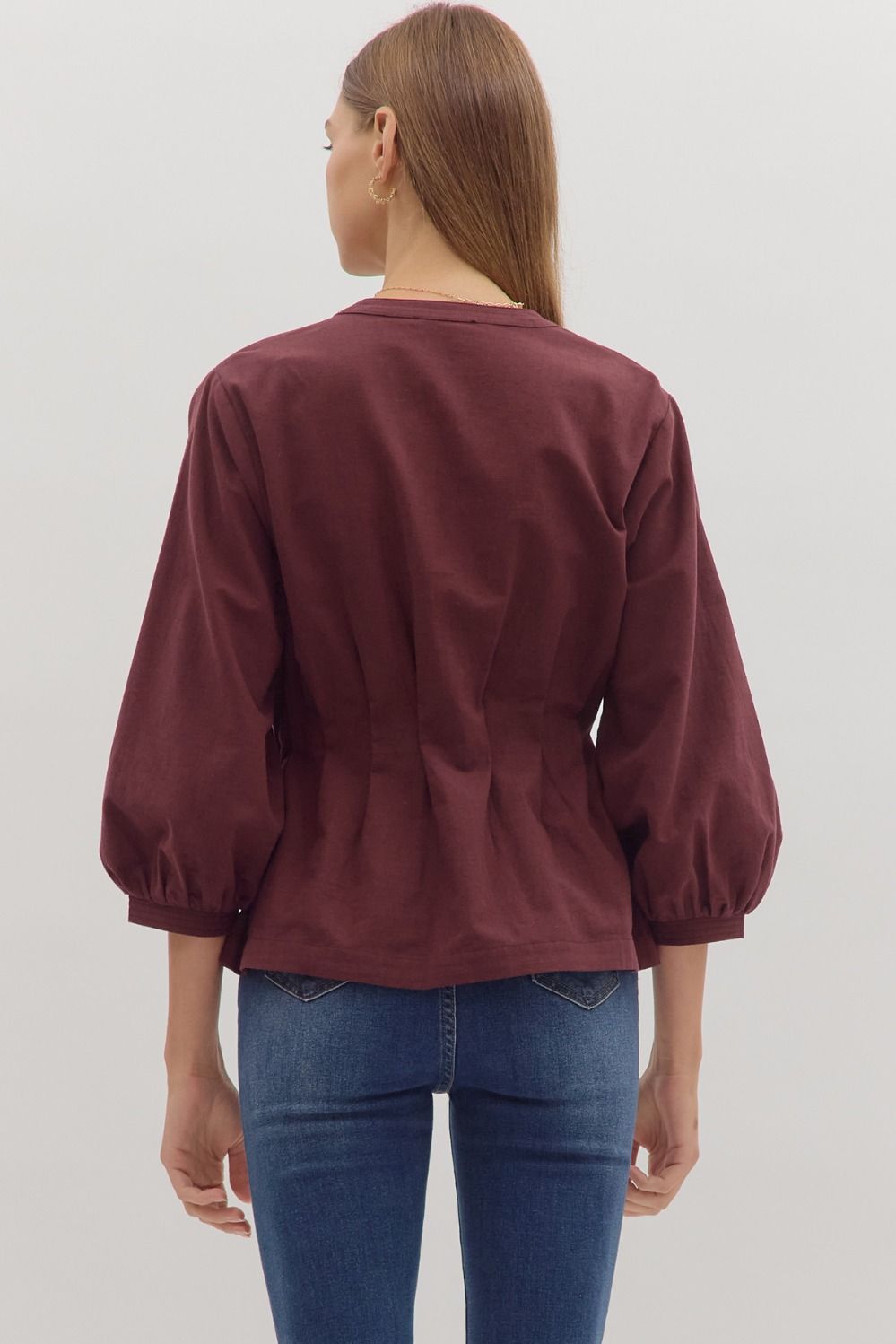 Harvest Hues Pintuck Waist Top - Chocolate