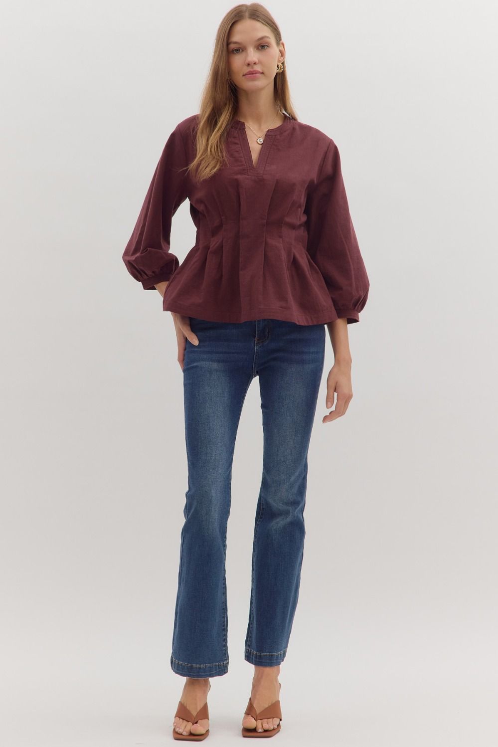 Harvest Hues Pintuck Waist Top - Chocolate