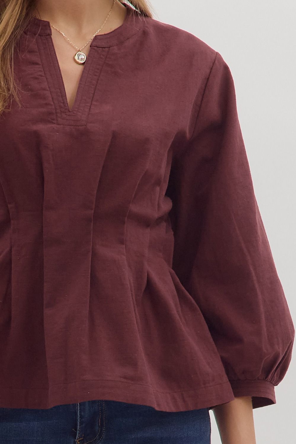 Harvest Hues Pintuck Waist Top - Chocolate