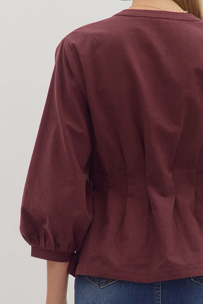 Harvest Hues Pintuck Waist Top - Chocolate