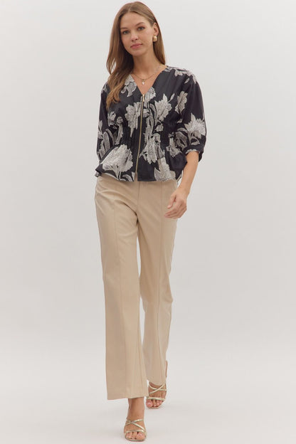 Vintage Days Floral Peplum Top - Black