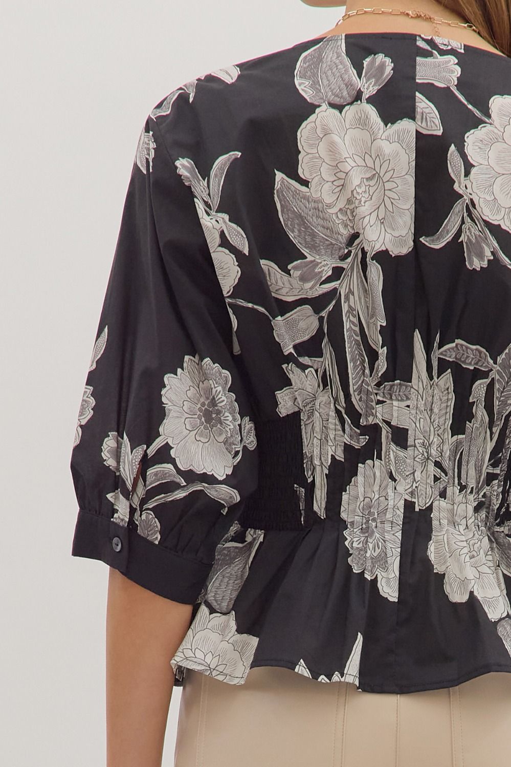 Vintage Days Floral Peplum Top - Black