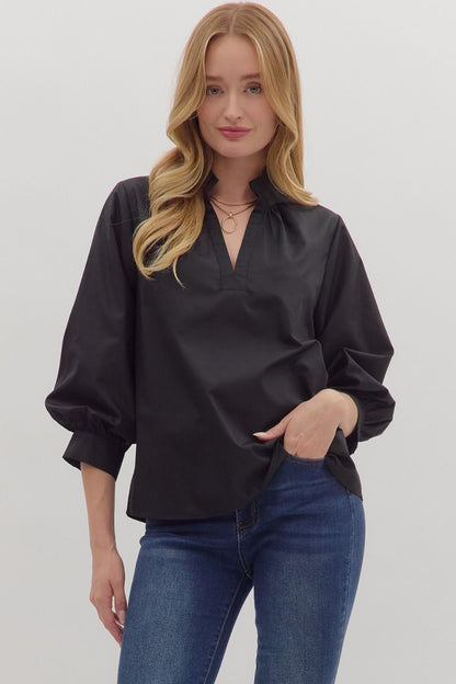 Raising The Bar Split Neck Top - Black