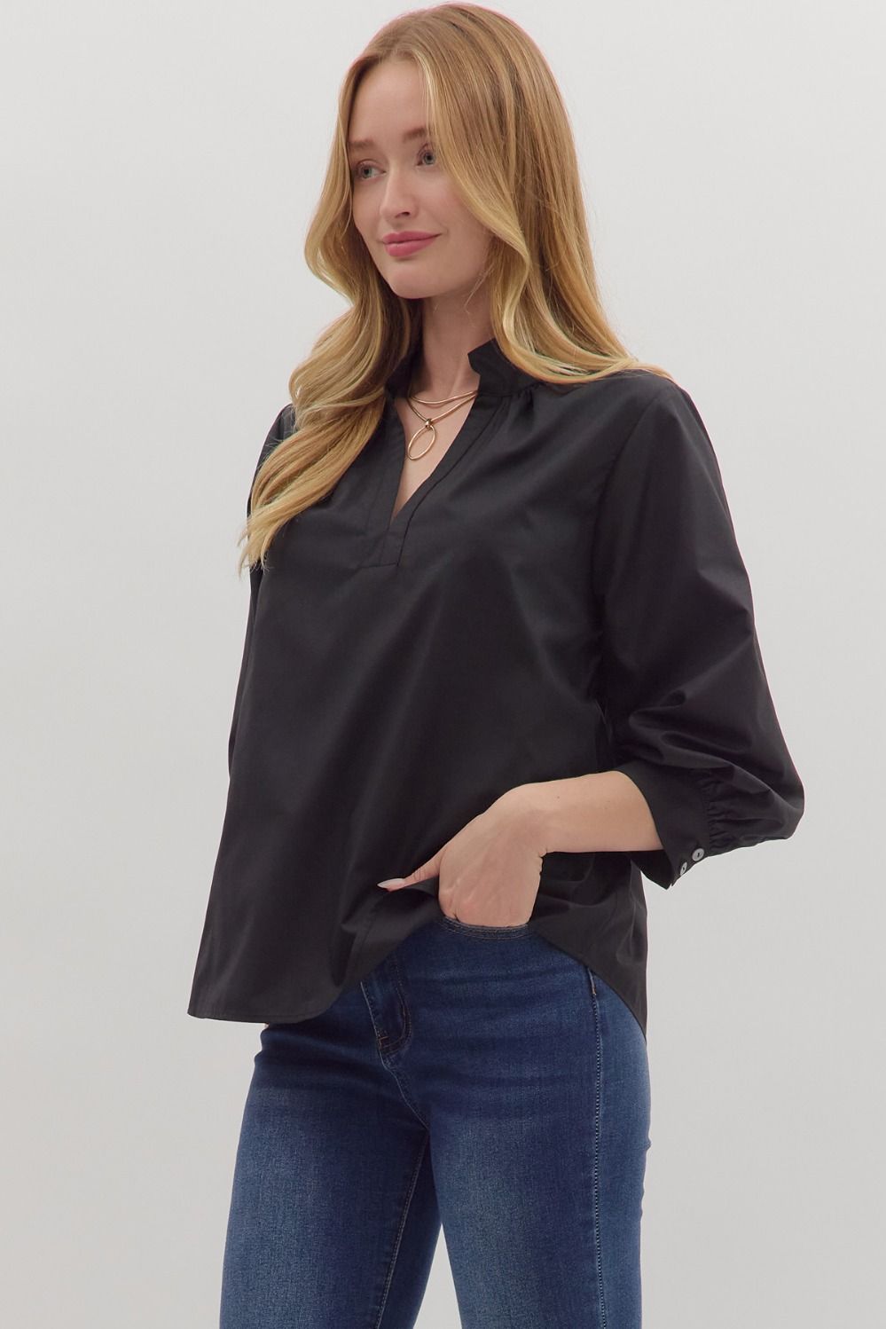 Raising The Bar Split Neck Top - Black