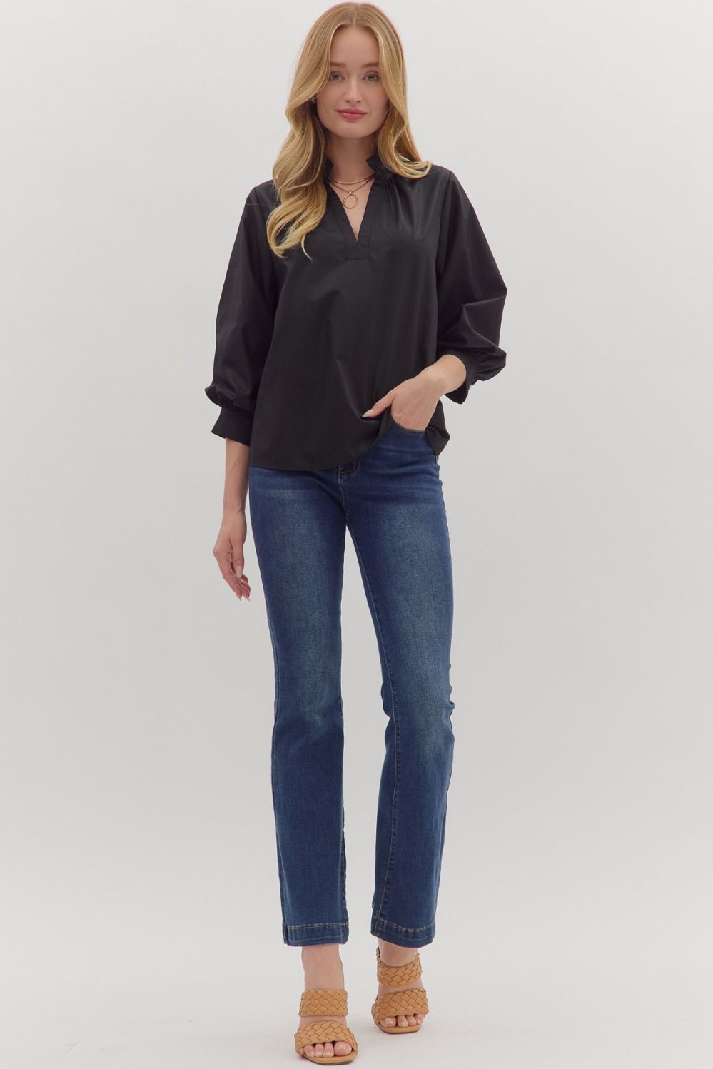 Raising The Bar Split Neck Top - Black