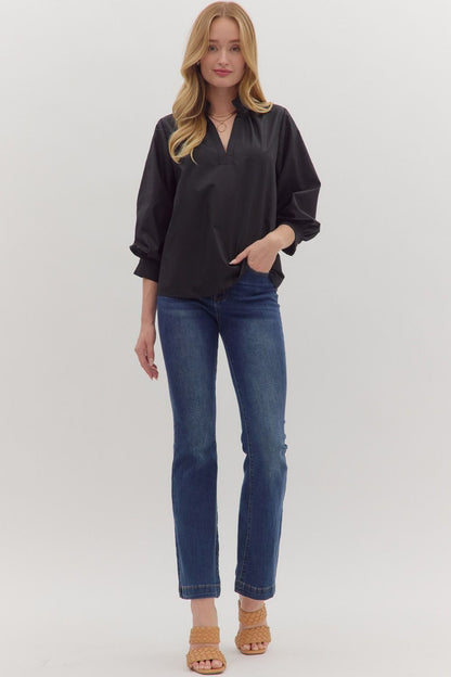 Raising The Bar Split Neck Top - Black