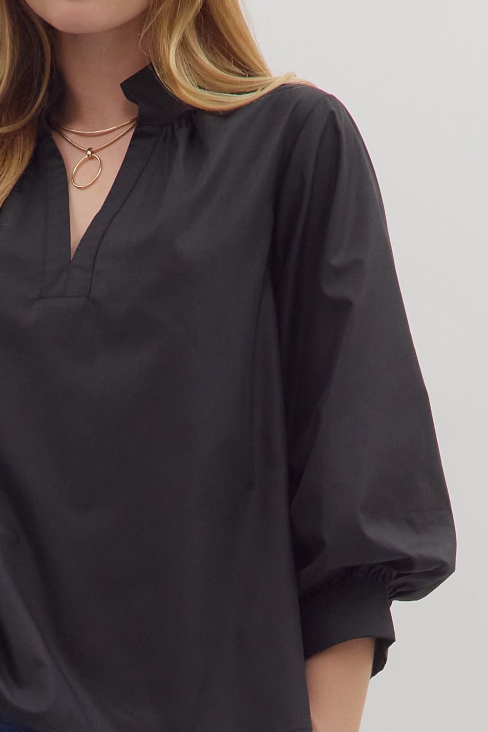 Raising The Bar Split Neck Top - Black