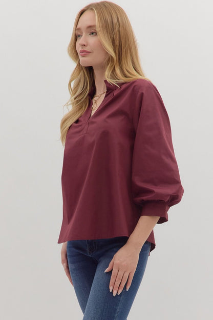 Raising The Bar Split Neck Top - Maroon