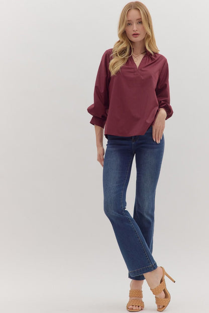 Raising The Bar Split Neck Top - Maroon