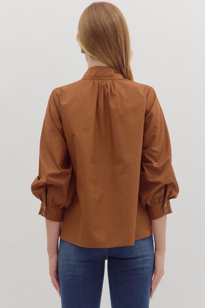 Raising The Bar Split Neck Top - Caramel