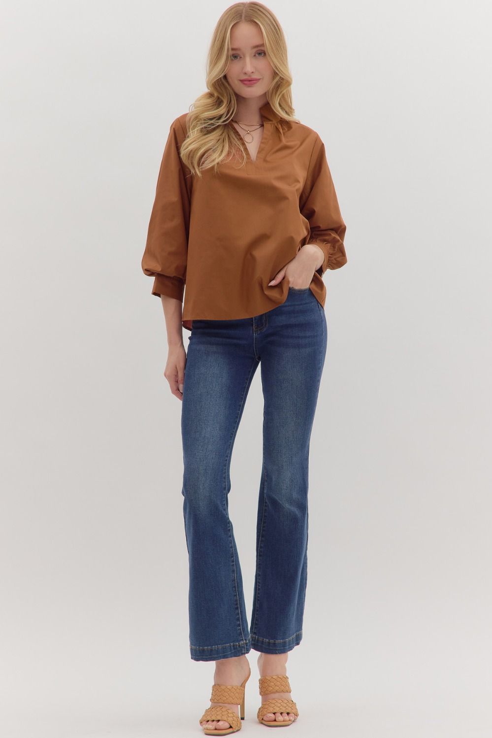 Raising The Bar Split Neck Top - Caramel
