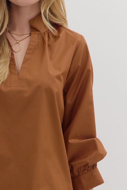 Raising The Bar Split Neck Top - Caramel