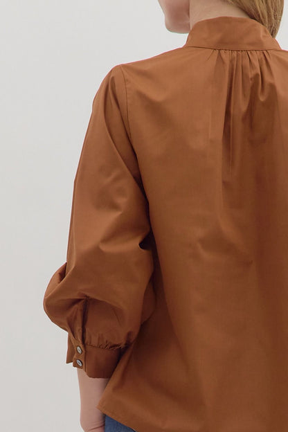 Raising The Bar Split Neck Top - Caramel