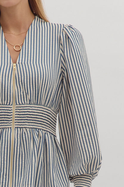 Hampton Stripe Smocked Peplum Top - Navy