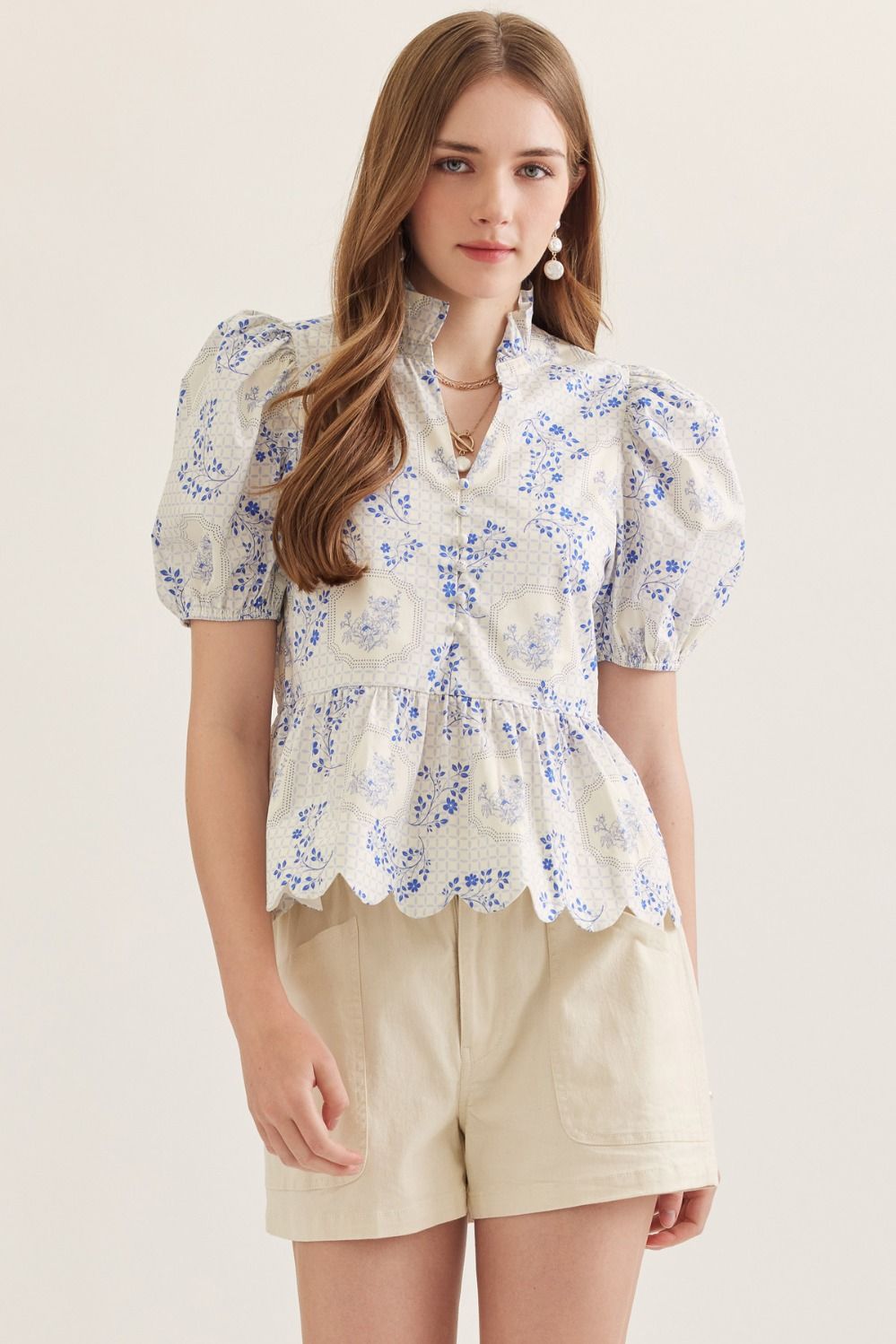 Floral Scalloped Peplum Top - Delta Swanky Girl