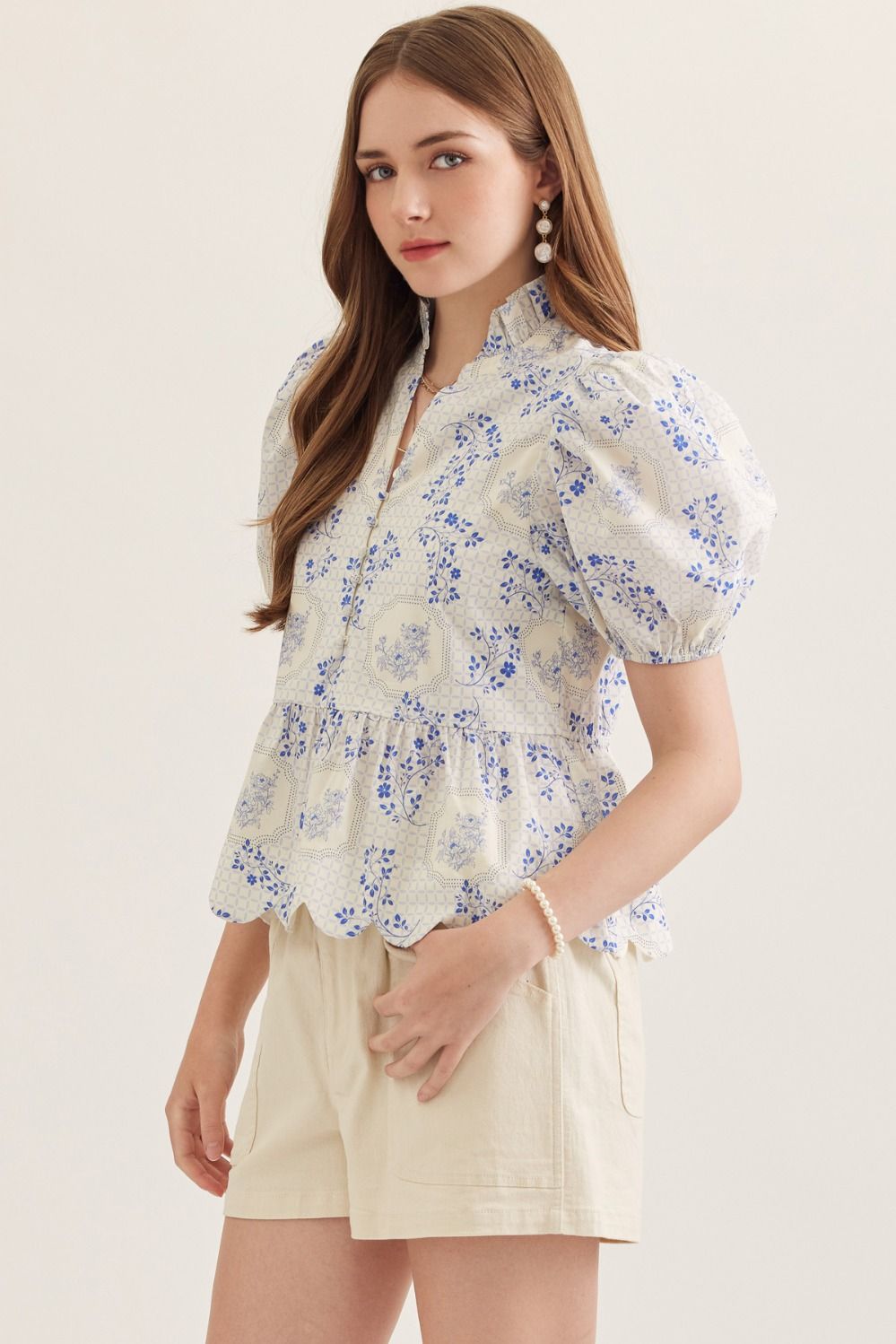 Floral Scalloped Peplum Top - Delta Swanky Girl