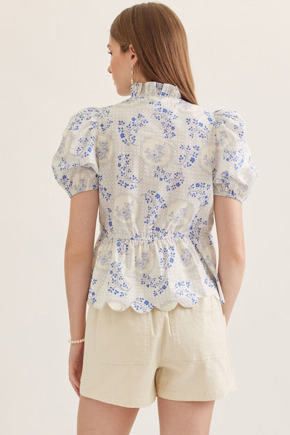 Floral Scalloped Peplum Top - Delta Swanky Girl