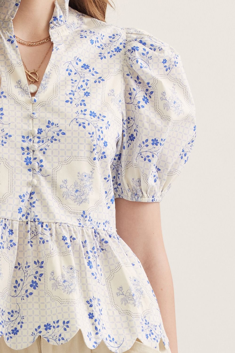 Floral Scalloped Peplum Top - Delta Swanky Girl
