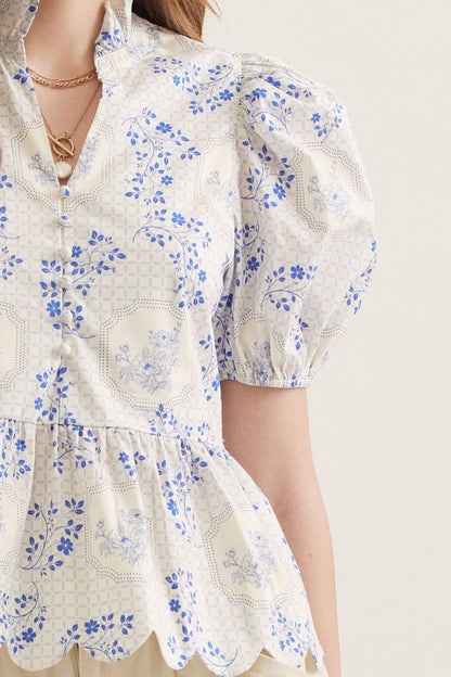 Floral Scalloped Peplum Top - Delta Swanky Girl