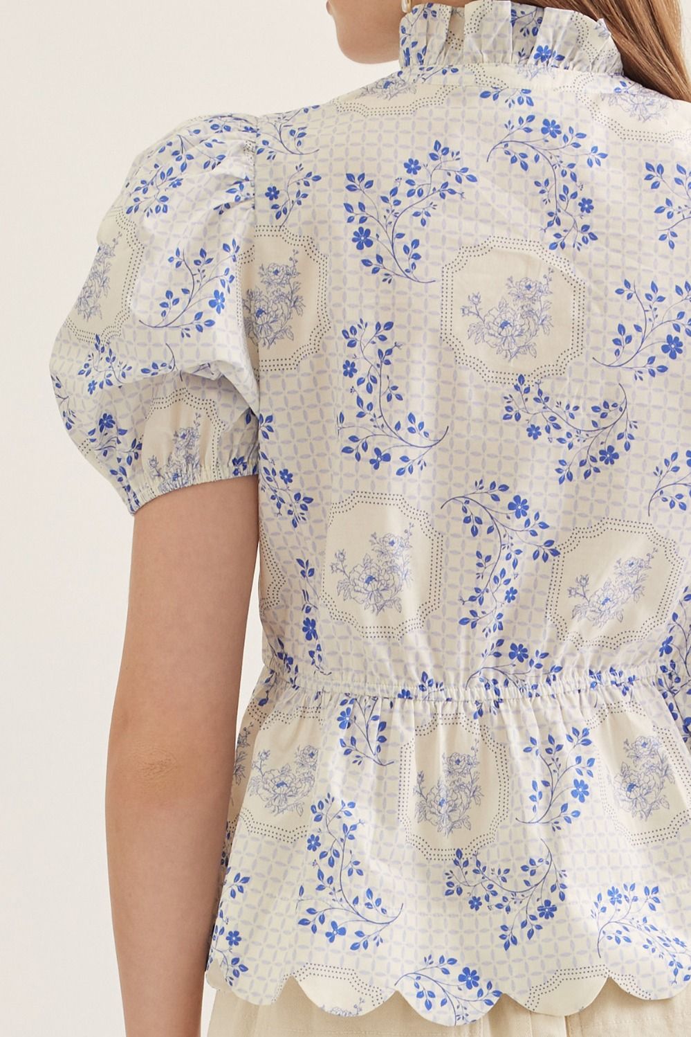 Floral Scalloped Peplum Top - Delta Swanky Girl