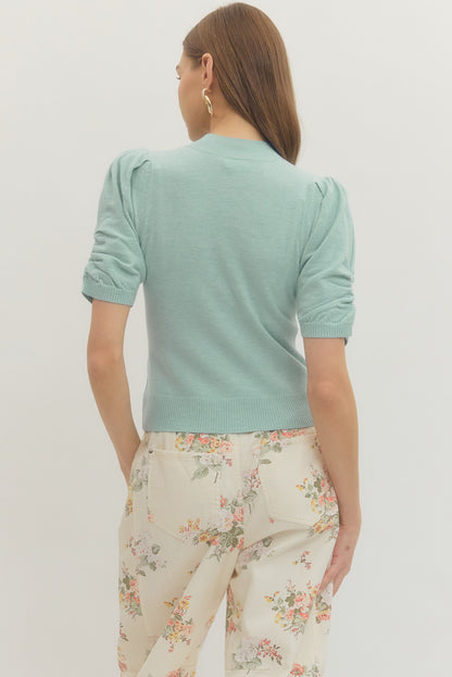 Liva Puff Sleeve Mock Neck Top - Delta Swanky Girl