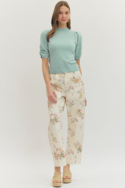 Liva Puff Sleeve Mock Neck Top - Delta Swanky Girl