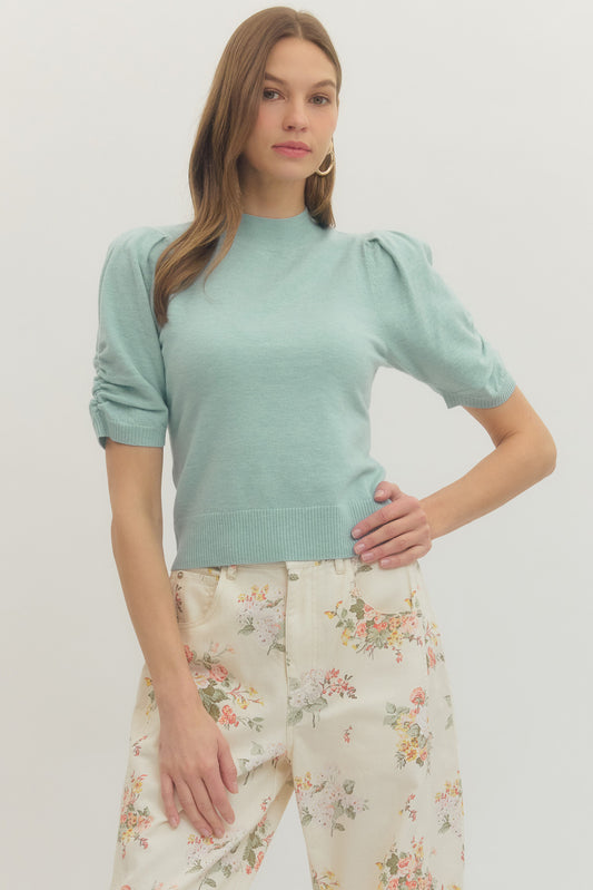 Liva Puff Sleeve Mock Neck Top - Delta Swanky Girl