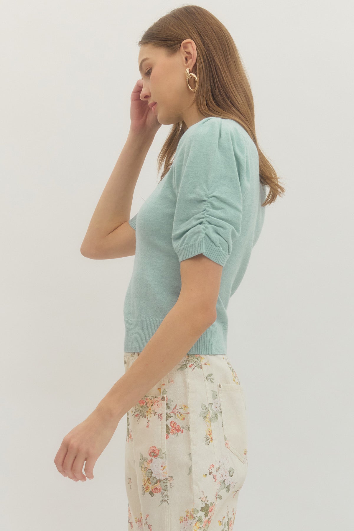 Liva Puff Sleeve Mock Neck Top - Delta Swanky Girl