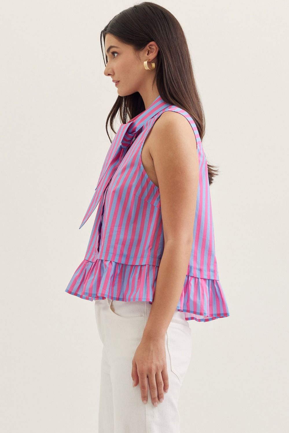 Vera Striped Tie Neck Top - Blue/Pink - Delta Swanky Girl