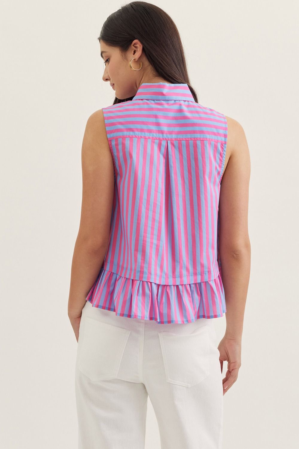Vera Striped Tie Neck Top - Blue/Pink - Delta Swanky Girl