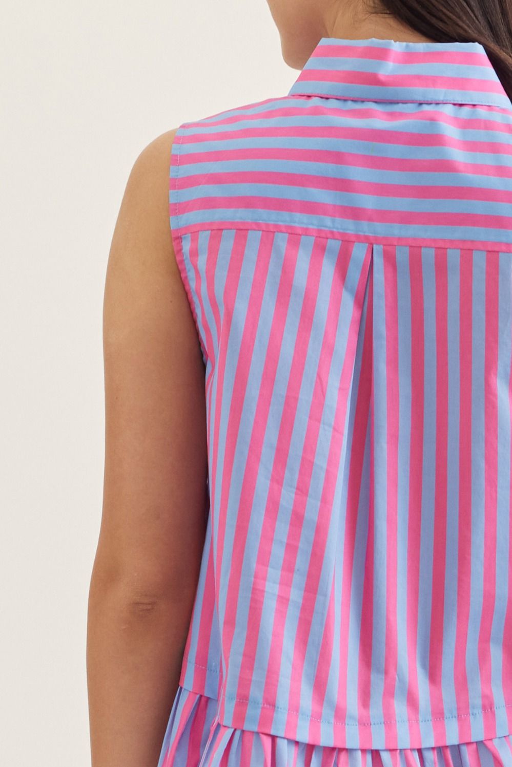 Vera Striped Tie Neck Top - Blue/Pink - Delta Swanky Girl