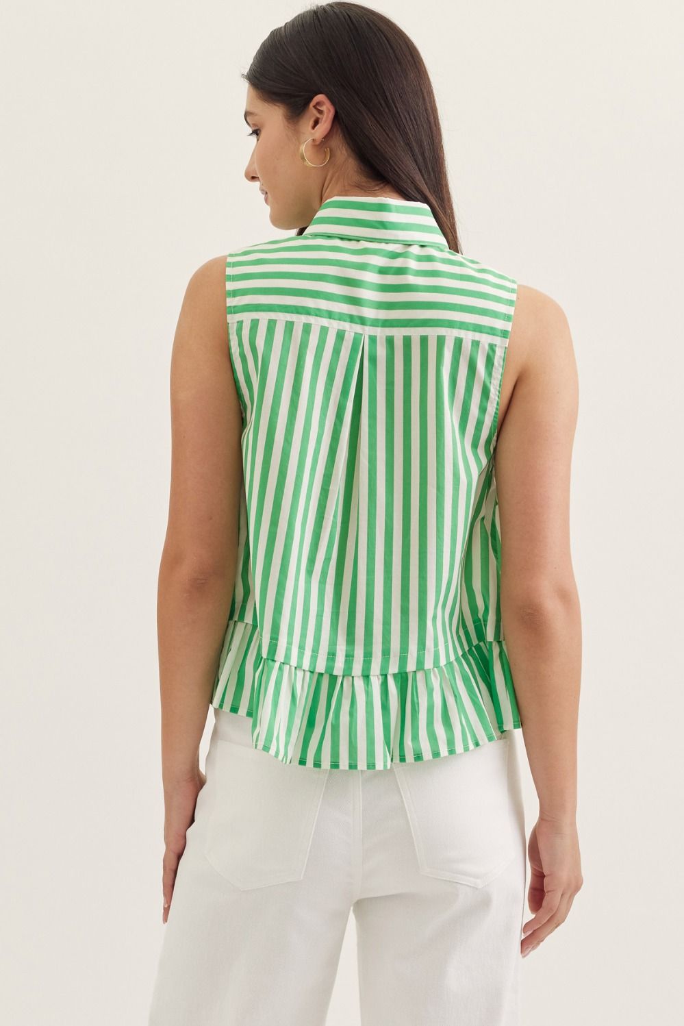 Vera Striped Tie Neck Top - Green - Delta Swanky Girl