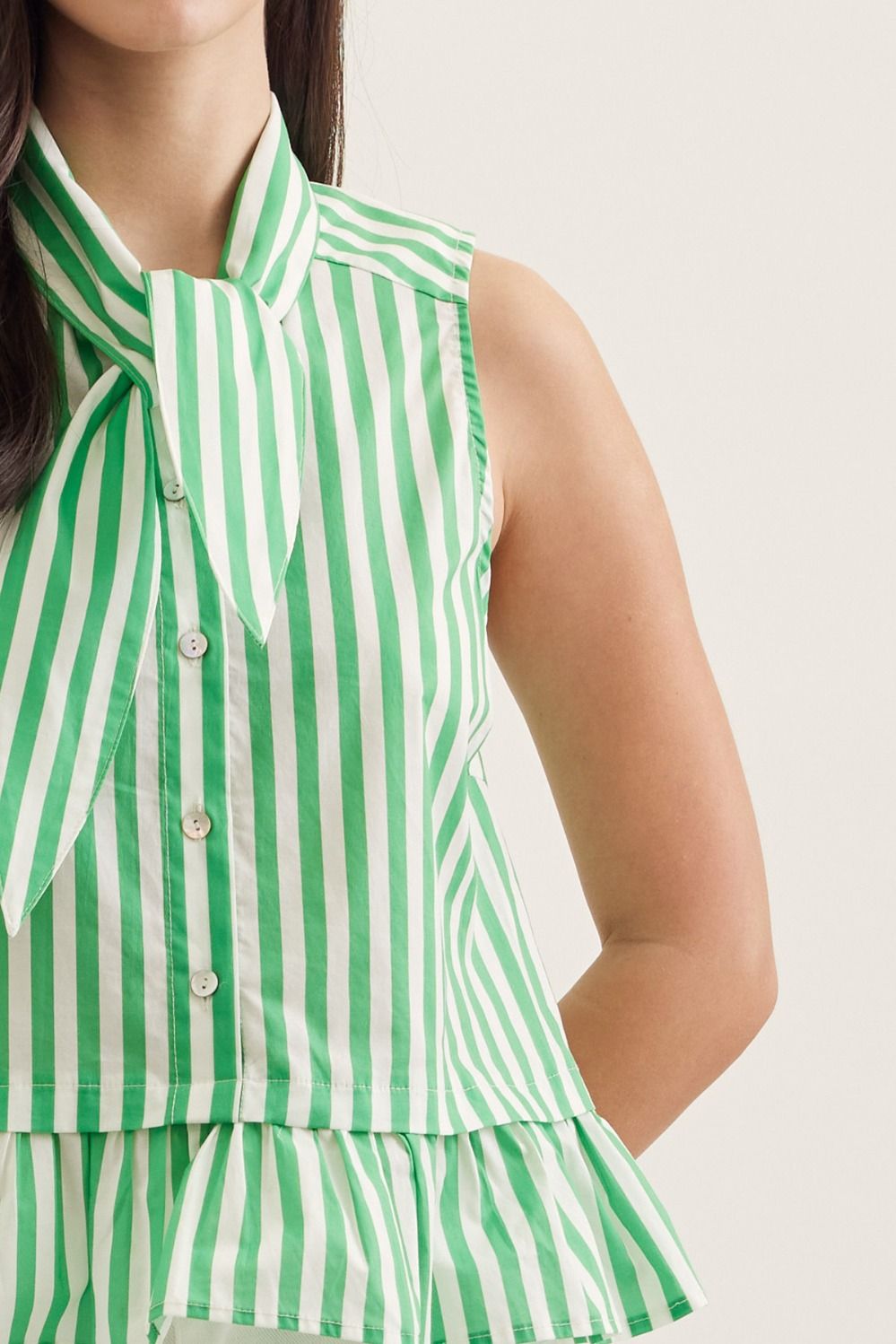 Vera Striped Tie Neck Top - Green - Delta Swanky Girl