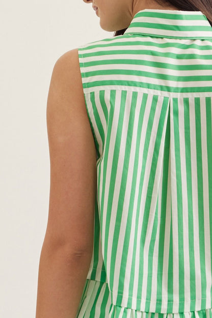 Vera Striped Tie Neck Top - Green - Delta Swanky Girl