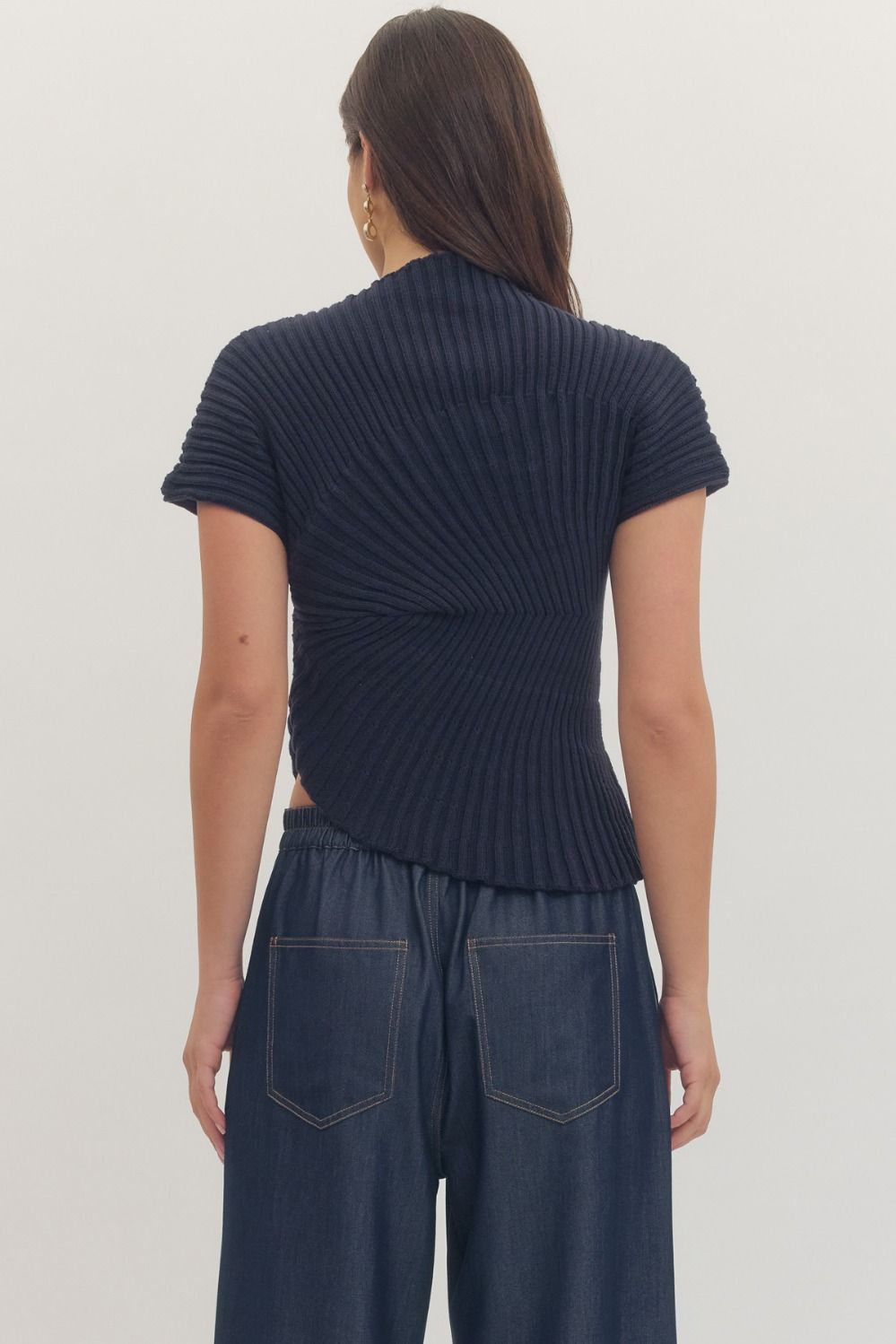 Gaia Asymmetrical Mock Neck Top - Navy - Delta Swanky Girl