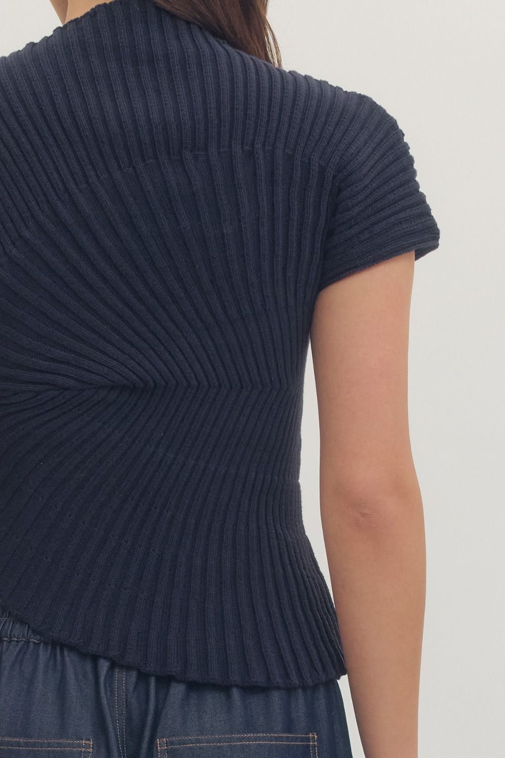 Gaia Asymmetrical Mock Neck Top - Navy - Delta Swanky Girl