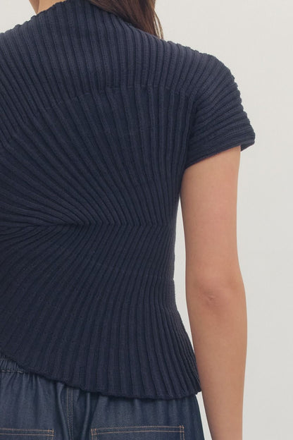 Gaia Asymmetrical Mock Neck Top - Navy - Delta Swanky Girl