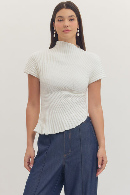 Gaia Asymmetrical Mock Neck Top - White - Delta Swanky Girl