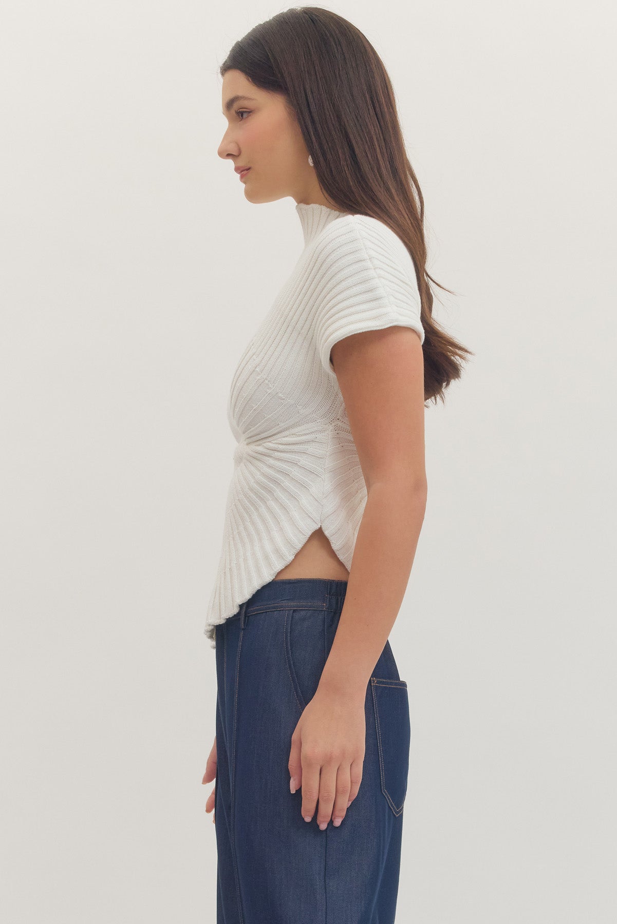 Gaia Asymmetrical Mock Neck Top - White - Delta Swanky Girl