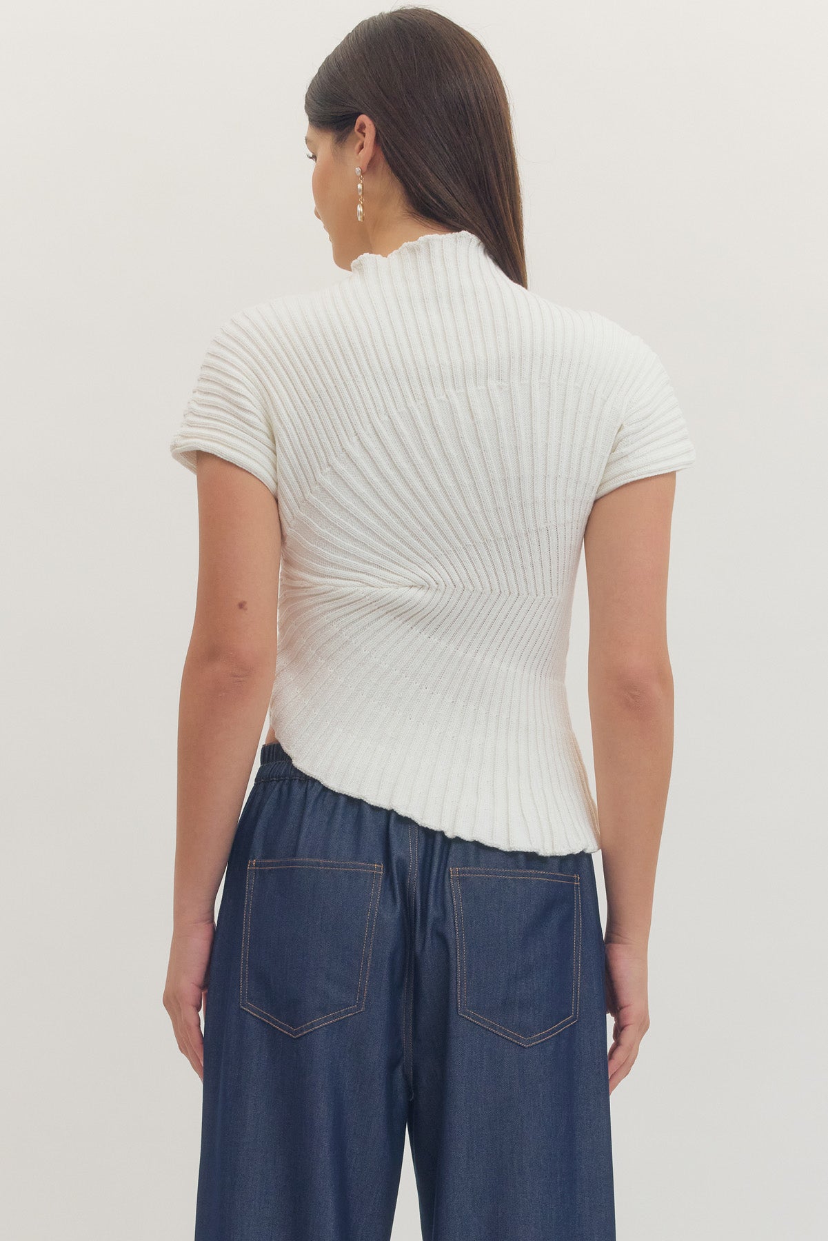 Gaia Asymmetrical Mock Neck Top - White - Delta Swanky Girl