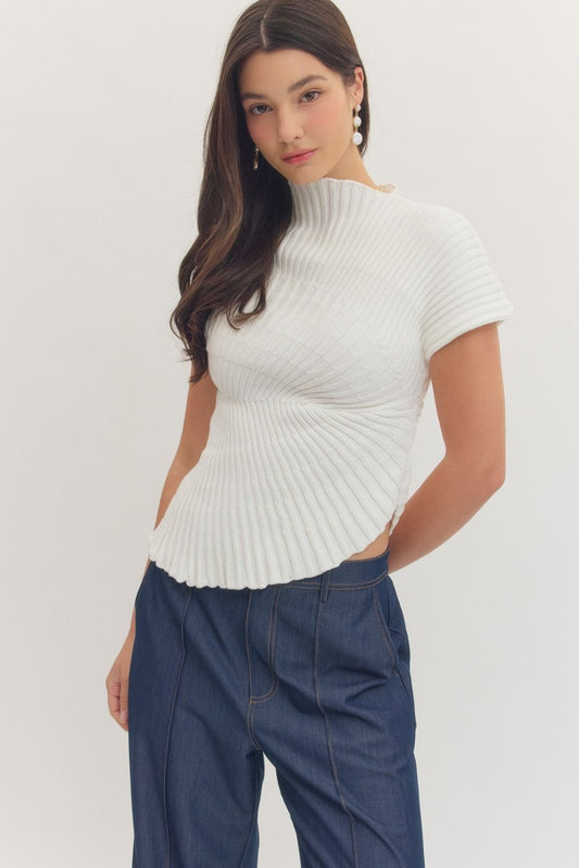 Gaia Asymmetrical Mock Neck Top - White - Delta Swanky Girl