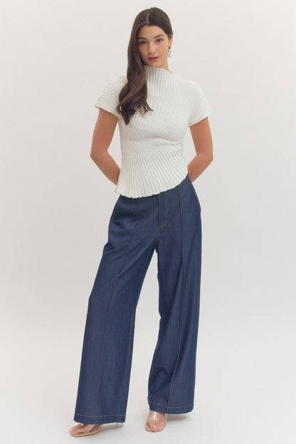 Gaia Asymmetrical Mock Neck Top - White - Delta Swanky Girl