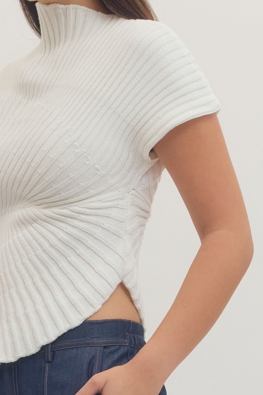 Gaia Asymmetrical Mock Neck Top - White - Delta Swanky Girl