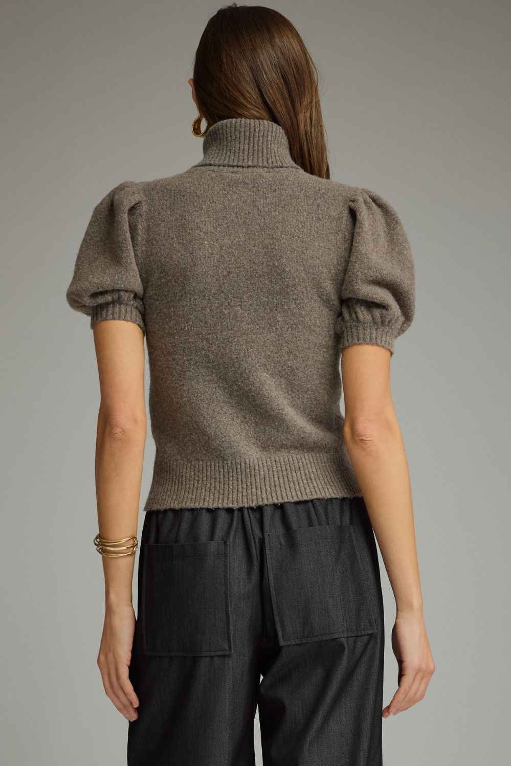 Runway Mock Neck Puff Sleeve Sweater - Mocha