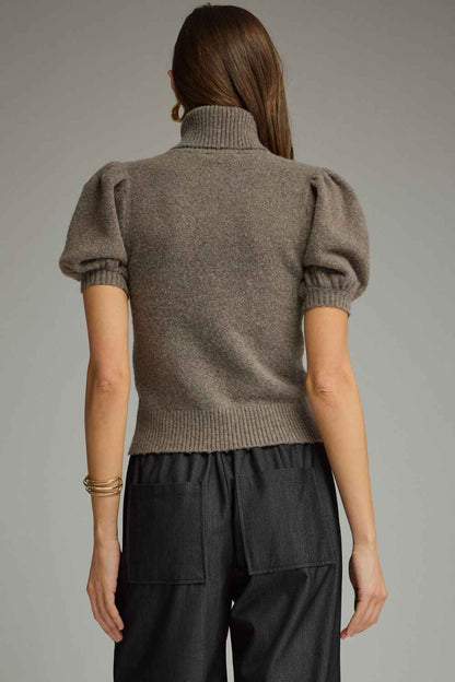 Runway Mock Neck Puff Sleeve Sweater - Mocha
