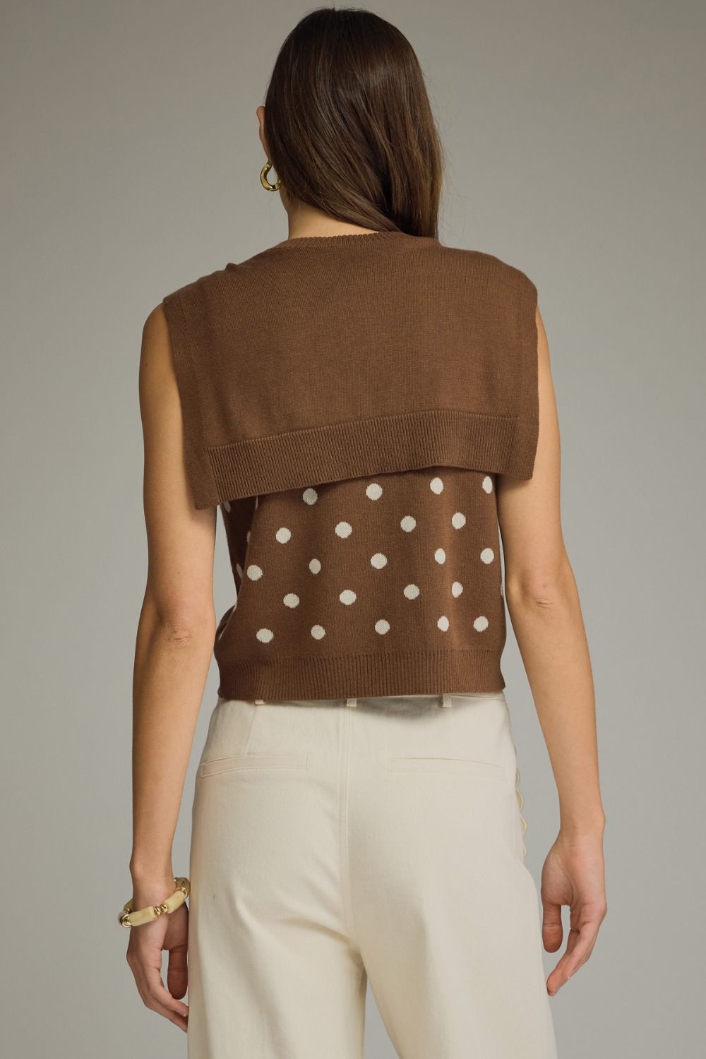 The Brown Polka Prep Top | Sleeveless Knit Top with Attached Scarf Detail