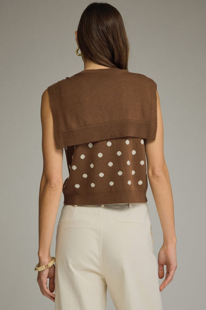 The Brown Polka Prep Top | Sleeveless Knit Top with Attached Scarf Detail