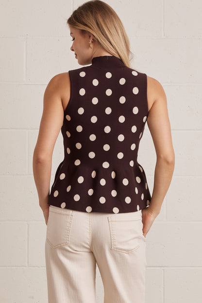 The Brown Dot Delight Top | Sleeveless Polka Dot Peplum Top