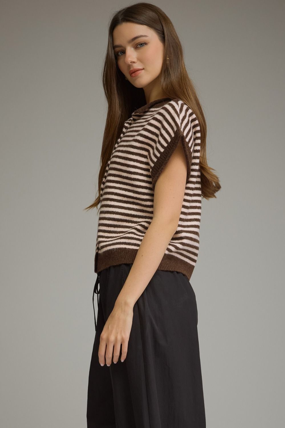 The Cocoa Café Top | Striped Collared Button Front Sweater