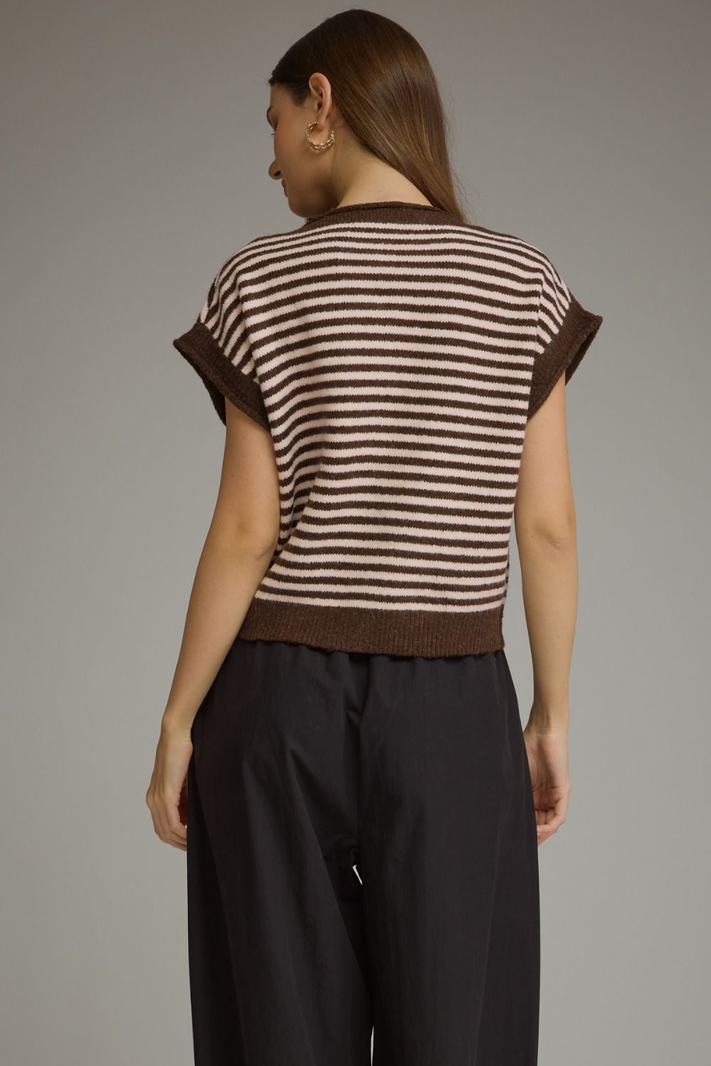 The Cocoa Café Top | Striped Collared Button Front Sweater